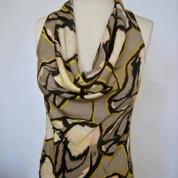 Ann Taylor XS Sleeveless Cowl Neck Silky Top Modern Neutral Print - Picture 1 of 5